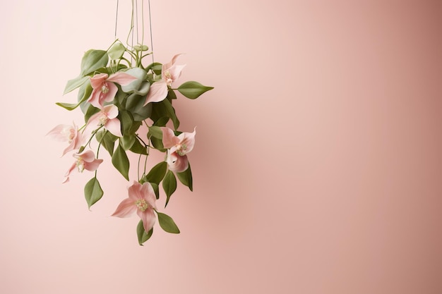 Foto een hangende bloempot die de levendige en bloeiende schoonheid van trapsgewijze bloemen laat zien