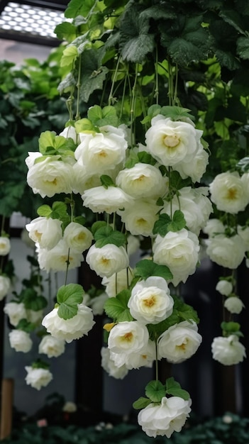 Een hangende liaan met witte bloemen