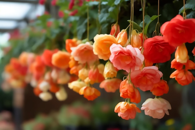 Een hangende mand met bloemen met het woord liefde erop