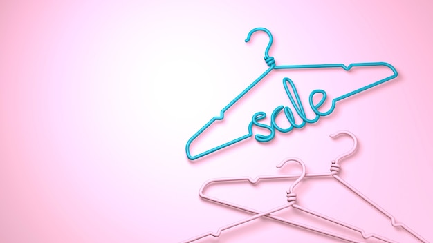 Een hanger met het opschrift sale in groen op een roze achtergrond. 3d render.