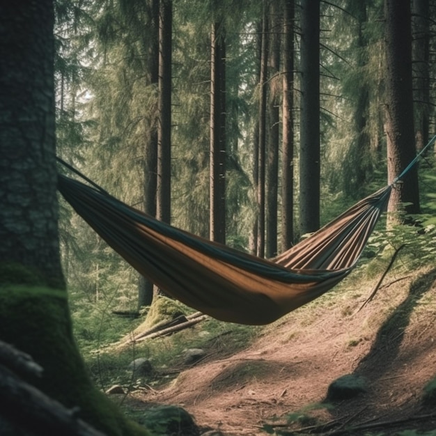 Een hangmat in het bos met het woord hangmat erop.