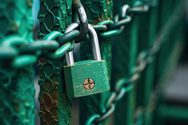 Een Hangslot Hangt Aan Een Groene Poort