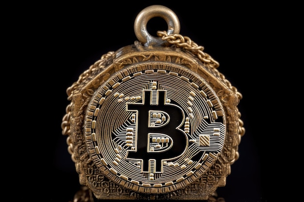 Een hangslot versierd bitcoin-muntstuk van digitale valutabeveiliging