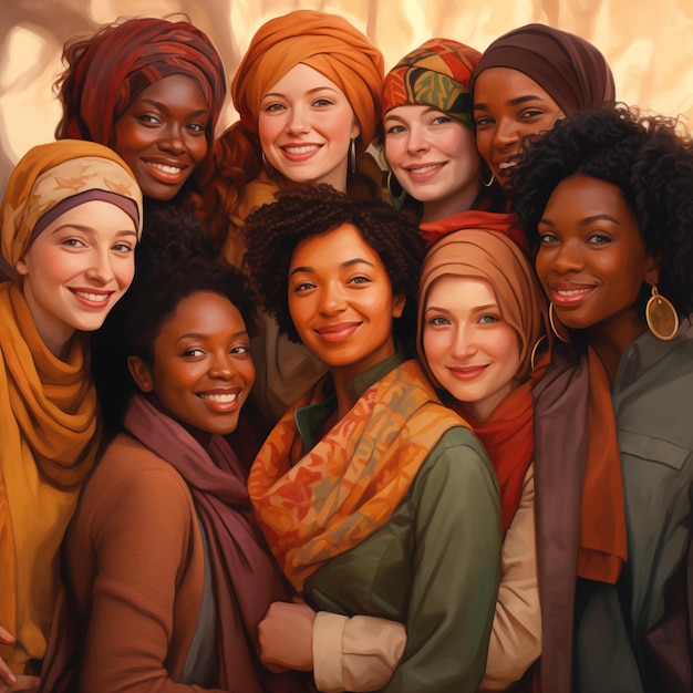 Foto een harmonieuze samenkomst van vrouwen met verschillende huidskleuren