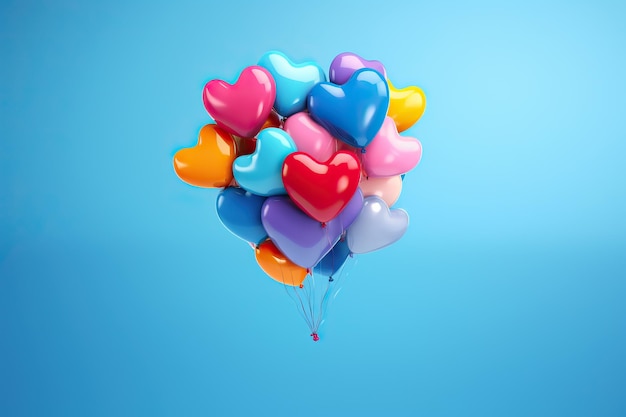 een hart ballon drijvend op een blauwe achtergrond in de stijl van kleurrijke chaos zbrush