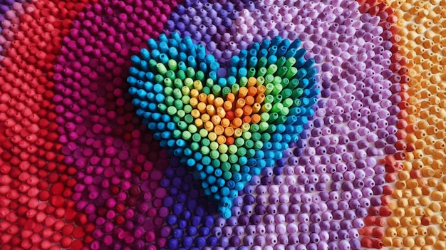Een hart gemaakt van gekleurde plastic kralen is gemaakt door de