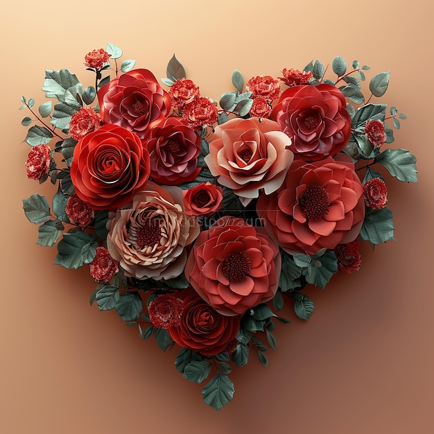 Een hart gemaakt van rozen met een hart dat zegt "liefde"