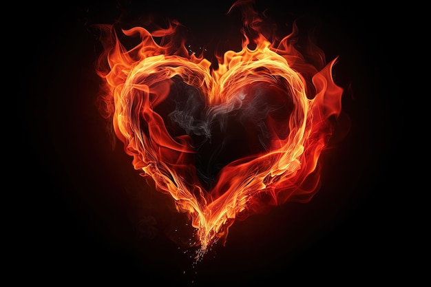 Een hart gemaakt van vuur op een zwarte achtergrond