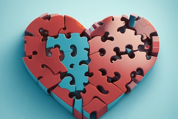 Foto een hart gevormd door puzzels die de zoektocht naar emotionele complementariteit vertegenwoordigen