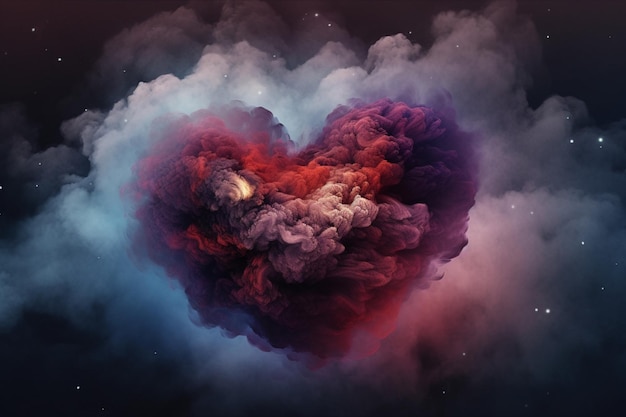 Een hart in de wolken met het woord liefde erop