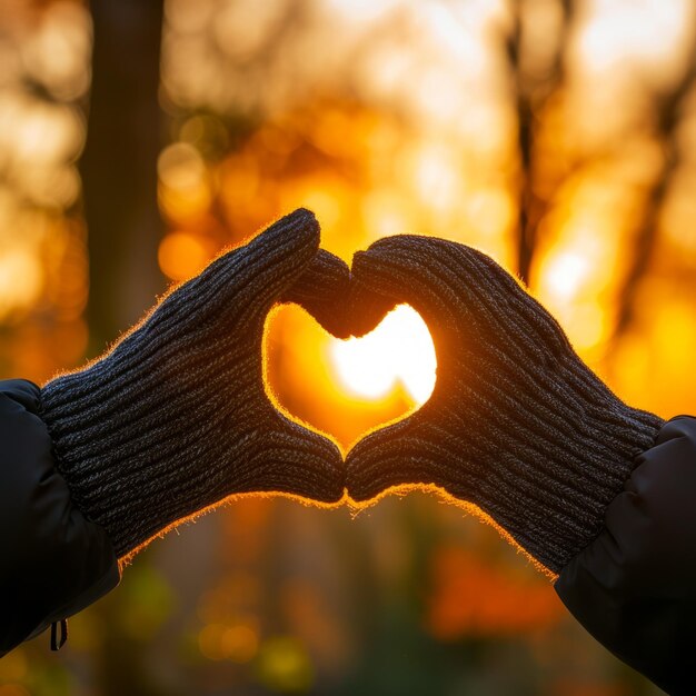 Foto een hart maken met de handen in de zonsondergang