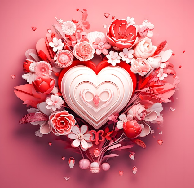Een hart met bloemen en een hart dat liefde zegt