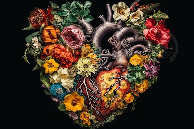 Een hart met bloemen erin en een hartje op de voorkant