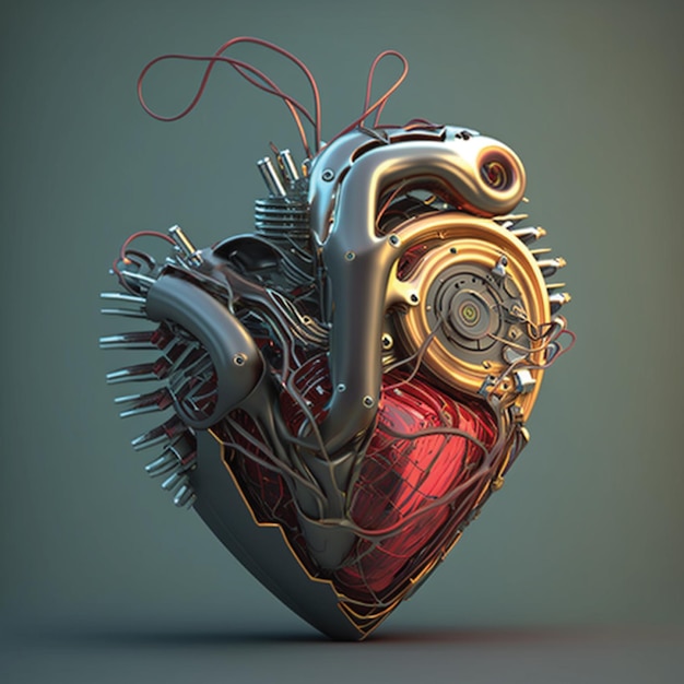 Een hart met een mechanisch apparaat erop