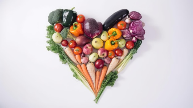 Een hart van groenten met het woord liefde erop