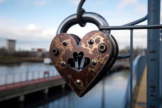 Foto een hartvormig slot bevestigd aan een metalen brug