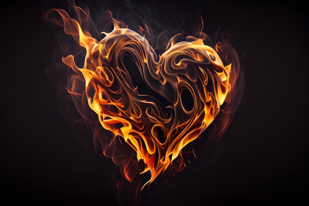 Een hartvormig vuur wordt aangestoken met een vlam in het midden.