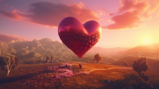 Een hartvormige ballon met het woord liefde erop