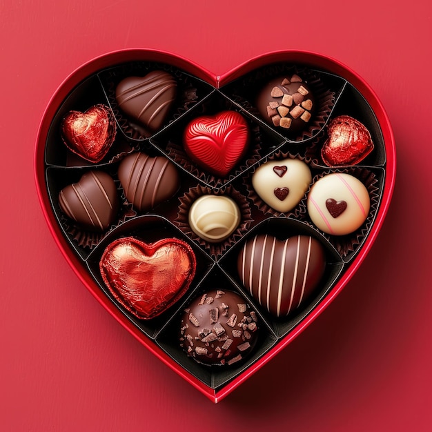 een hartvormige doos met chocolade met een hartvormig doos chocolade