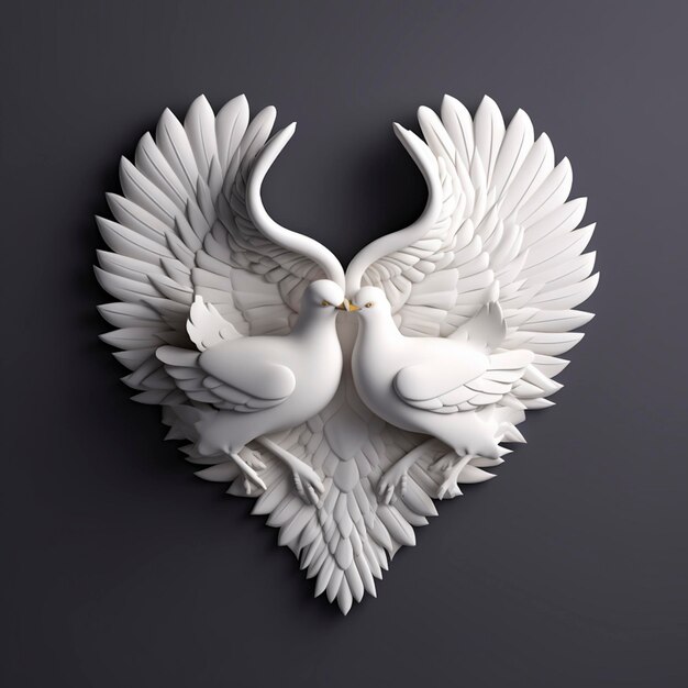 Een hartvormige formatie van twee witte duiven die eenheid, vrede en de gedeelde band van liefde symboliseren