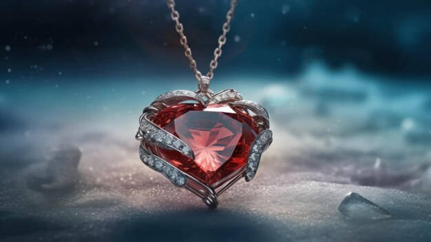 Een hartvormige ketting met een diamant en het woord love erop