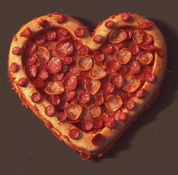 Een hartvormige pizza met pepperoni erop