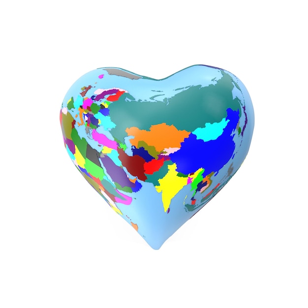 Een hartvormige wereldkaart heeft de vorm van een hart