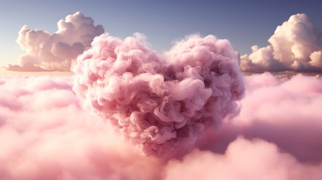 Foto een hartvormige wolk die drijft in een roze hemel valentijnsdag banner gelukkige valentijn.