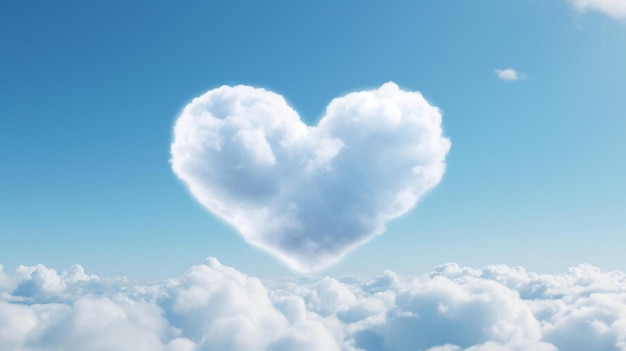 Een hartvormige wolk met het woord liefde in het midden.