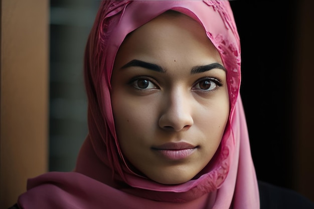 Een heel mooie jonge vrouw met een hijab die haar hoofd bedekt Generatieve AI