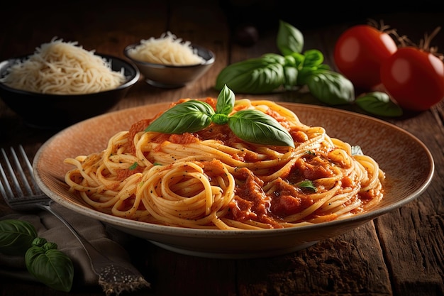 Een heerlijk bord perfect gekookte pasta omhuld met een rijke en hartige saus Generative AI