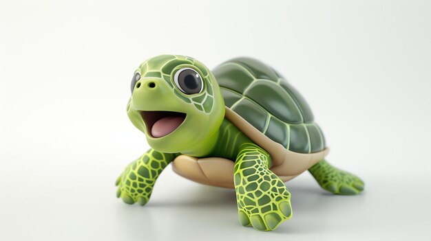 Foto een heerlijke 3d-weergave van een schattige schildpad met zijn charmante kenmerken op een scherpe witte achtergrond