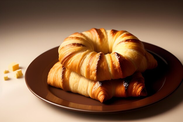 Een heerlijke bordje croissants met boter en jam op een doorzichtige achtergrond