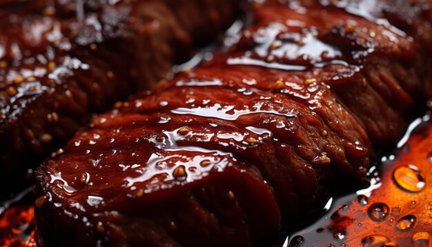 Foto een heerlijke close-up van sappige, tedere ribeye-steaks met een rijke smaak.