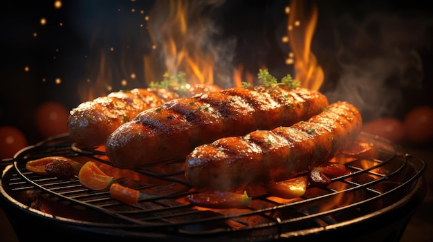 Een heerlijke illustratie van een sizzling bratwurst worst op een grill