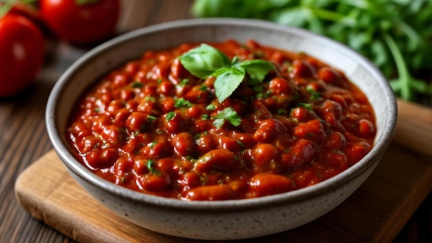 Een heerlijke kom tomatensoep met basilicum klaar om je ziel te verwarmen.