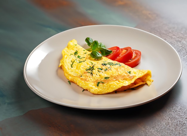 Een heerlijke omelet met tomaten op het bord.