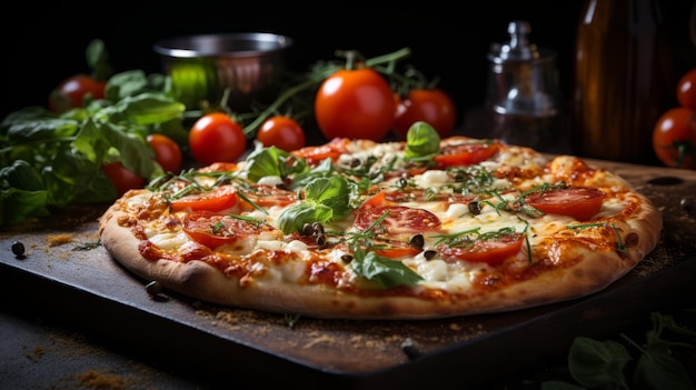 Een heerlijke pizza met verse tomaten basilicum en mozzarella kaas
