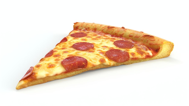 Een heerlijke plak pizza met pepperoni mozzarella kaas en een knapperige korst geïsoleerd op een witte achtergrond