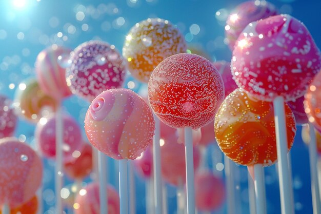 Foto een heerlijke reeks kleurrijke lolly's.