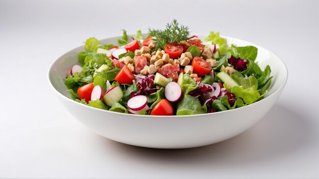 Een heerlijke salade op een witte achtergrond