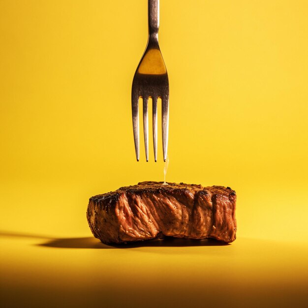 Een heerlijke verleidelijke steak op een vork met een giraf een generatief AI meesterwerk