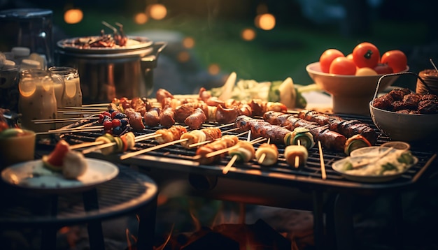 Een heerlijke zomerbarbecue met een verscheidenheid aan heerlijke spijkers op de grill.