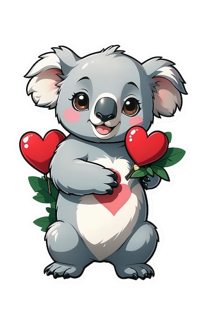 Foto een heldere afbeelding van een koala met harten op een doorzichtige achtergrond
