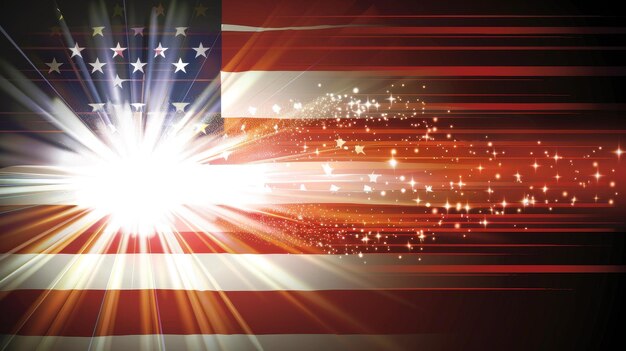 Een heldere Amerikaanse vlag op een ongerepte achtergrond vangt een uitbarsting van licht