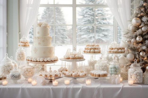 een heldere luchtige dessertbuffet met een taart