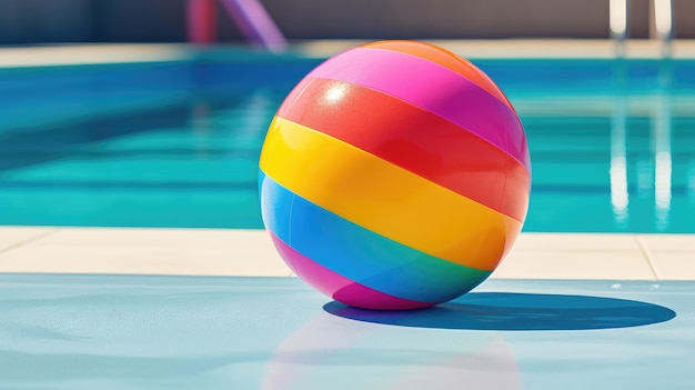 Foto een heldere strandbal voegt een pop van kleur toe als het aan het zwembad zit
