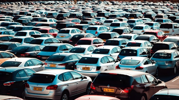 Een heleboel auto's op de achtergrond van het parkeerterrein stock beeld