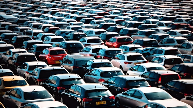 Een heleboel auto's op de achtergrond van het parkeerterrein stock beeld