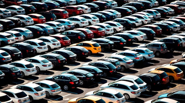 Een heleboel auto's op de achtergrond van het parkeerterrein stock beeld